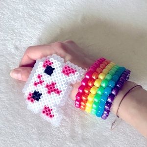 Goth Kitty beaded rainbow cuff bracelet